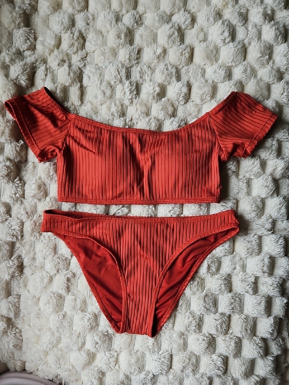NWOT Cabana Del Sol Ribbed Off-Shoulder Bikini Set in Burnt Orange